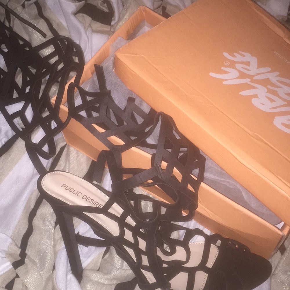 Public Desire gladiator black suede heels